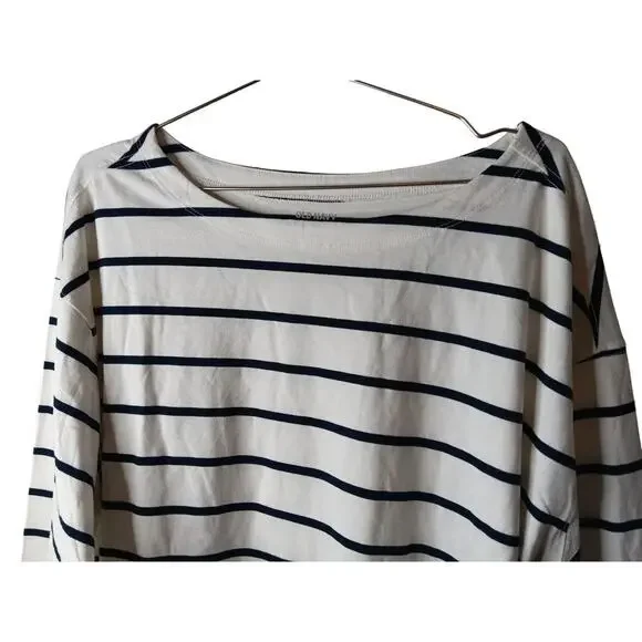 New Old Navy Mariner Stripe Long Sleeve Top 2X Navy White 100% Cotton - Picture 5 of 13
